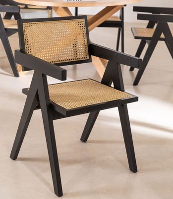 Personnaliser Matériau de couverture en rotin naturel robuste Chaise de salle à manger en bois massif moderne pour restaurant hôtel