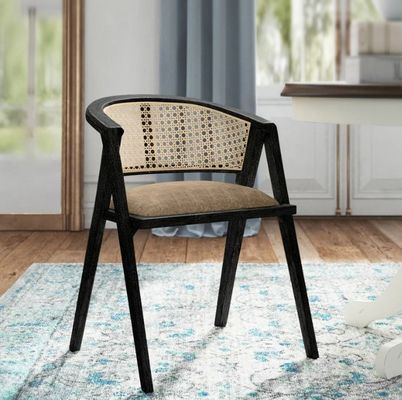 Meubles de salon de style japonais en bois massif en tissu de rotin Chaise à manger simple avec design moderne