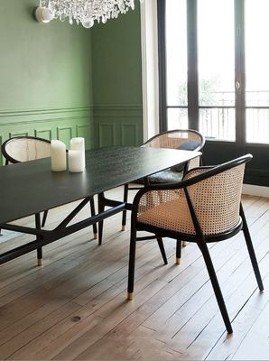 Chaise élégante simple en cuir en PU/tissu et en rotin Salle à manger Salle de séjour Meubles de restaurant Couverture de style japonais Chaise en bois moderne