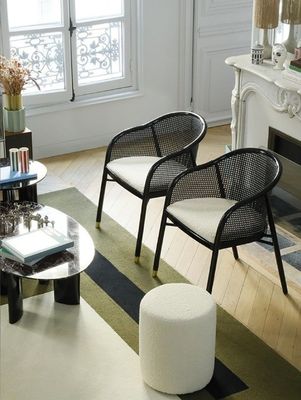 Chaise élégante simple en cuir en PU/tissu et en rotin Salle à manger Salle de séjour Meubles de restaurant Couverture de style japonais Chaise en bois moderne