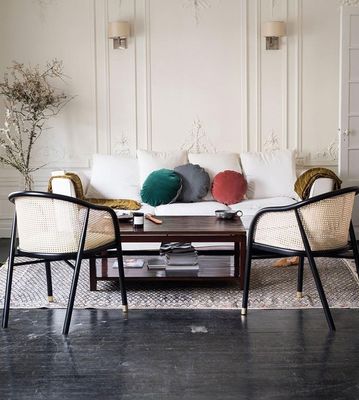 Chaise élégante simple en cuir en PU/tissu et en rotin Salle à manger Salle de séjour Meubles de restaurant Couverture de style japonais Chaise en bois moderne