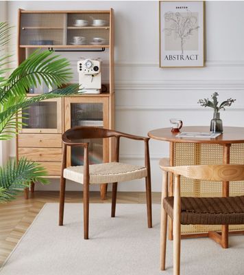 Accueil Meubles de style nord-européen modernes Chaises à manger tissées en cordon avec cadre en bois de caoutchouc