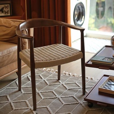 Accueil Meubles de style nord-européen modernes Chaises à manger tissées en cordon avec cadre en bois de caoutchouc
