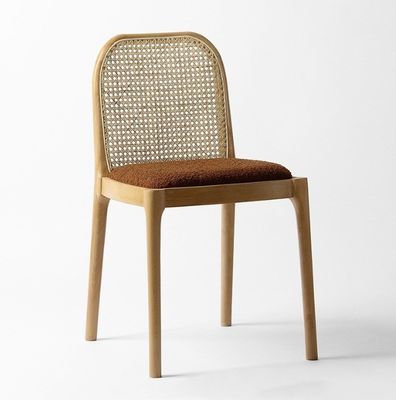 Chaise à manger en laine d'agneau / velours en rotin W47*D50*H78CM Luxe bois moderne pour les meubles de salon