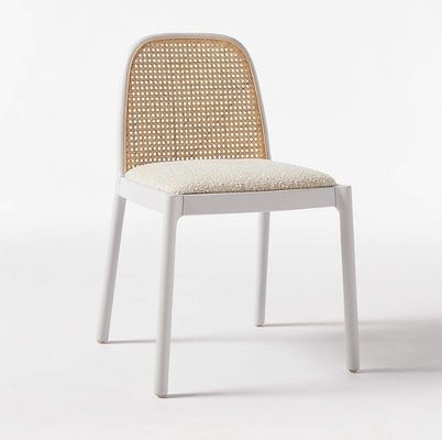 Chaise à manger en laine d'agneau / velours en rotin W47*D50*H78CM Luxe bois moderne pour les meubles de salon