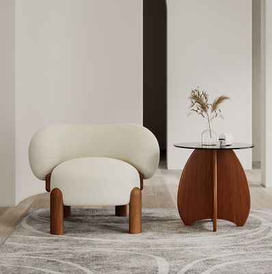 Meubles de salon populaires en bois massif moderne en laine d'agneau / velours fauteuil simple canapé avec des jambes de noyer et un design de luxe léger
