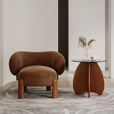 Meubles de salon populaires en bois massif moderne en laine d'agneau / velours fauteuil simple canapé avec des jambes de noyer et un design de luxe léger