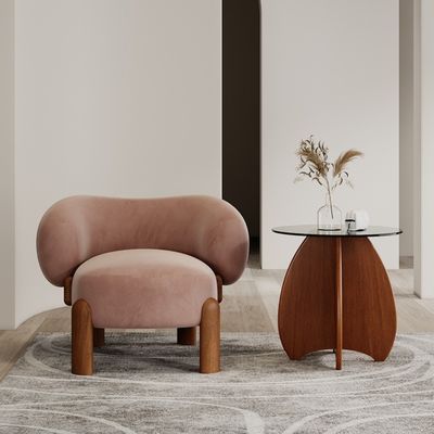 Meubles de salon populaires en bois massif moderne en laine d'agneau / velours fauteuil simple canapé avec des jambes de noyer et un design de luxe léger
