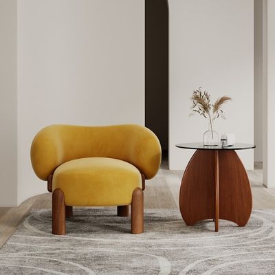 Meubles de salon populaires en bois massif moderne en laine d'agneau / velours fauteuil simple canapé avec des jambes de noyer et un design de luxe léger