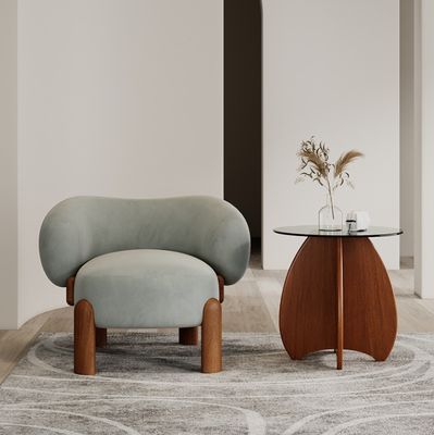 Meubles de salon populaires en bois massif moderne en laine d'agneau / velours fauteuil simple canapé avec des jambes de noyer et un design de luxe léger