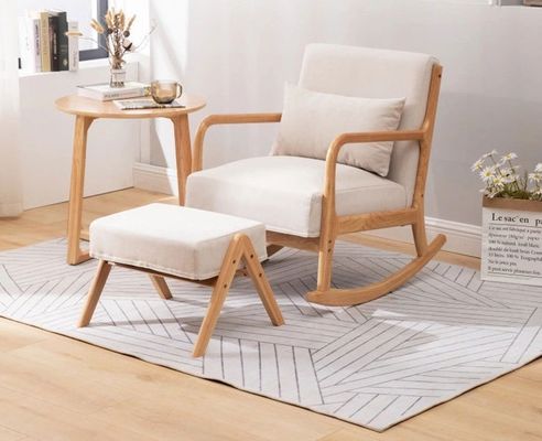 Meubles de salon élégants Chaise et tabouret à bascule en bois rembourrés pour se détendre
