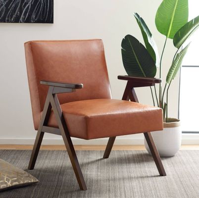 Accueil Meubles fauteuil personnalisé Chaise en bois massif avec conception et tissu / cuir en PU