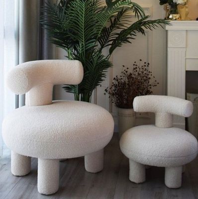 Chaise de canapé en bois massif en laine d'agneau nordique moderne pour salle d'attente et salle à manger