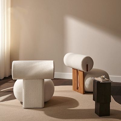 Chaise de salon avec une jambe en bois créative moderne en bois de style loisir chaise de canapé simple en laine d'agneau W70*D81*H71CM