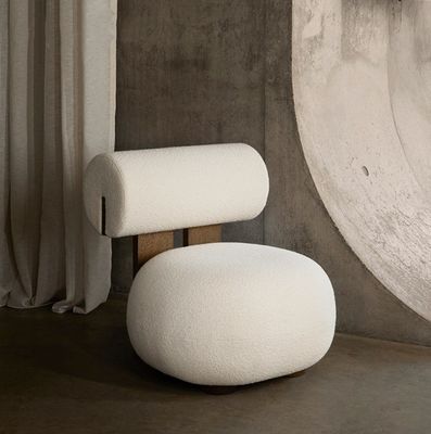 Chaise de salon avec une jambe en bois créative moderne en bois de style loisir chaise de canapé simple en laine d'agneau W70*D81*H71CM