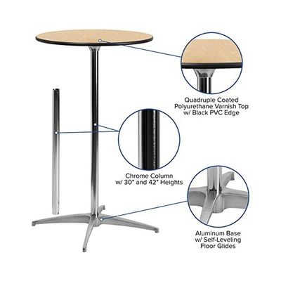 Table haute en bois Cocktail Bar Table à manger pliable avec finition en bois massif Nitrolacquer