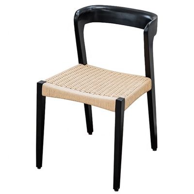 Chaise de restaurant en bois massif moderne avec siège à corde et logo personnalisé accepté