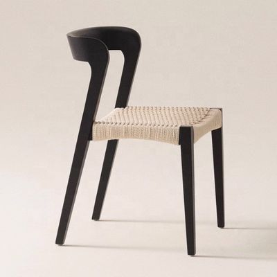 Chaise de restaurant en bois massif moderne avec siège à corde et logo personnalisé accepté