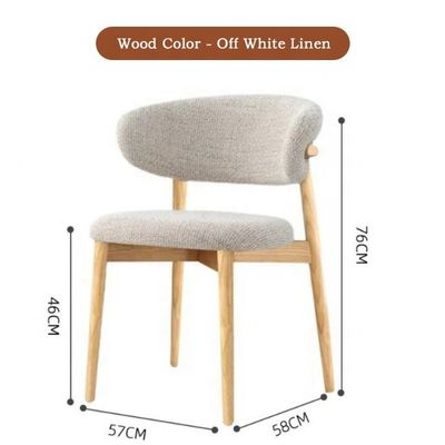 Meubles de salle à manger Couleur personnalisée Design traditionnel Chaise en bois de noyer avec tissu de lin blanc et dossier incurvé