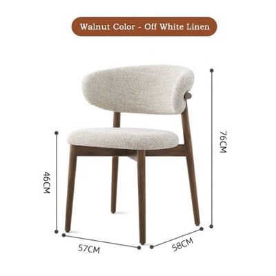 Meubles de salle à manger Couleur personnalisée Design traditionnel Chaise en bois de noyer avec tissu de lin blanc et dossier incurvé