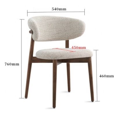 Meubles de salle à manger Couleur personnalisée Design traditionnel Chaise en bois de noyer avec tissu de lin blanc et dossier incurvé