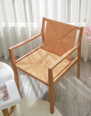 Design naturel bois de chêne tissu à cordon appuie-bras canapé chaises pour la cuisine meubles en bois massif dans le style de cuisine