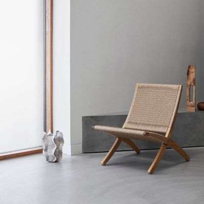 Chaise à manger Nordic Lounge Chaise en bois massif Design classique à corde tissée non pliable