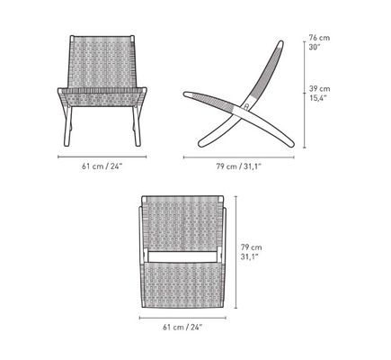 Chaise à manger Nordic Lounge Chaise en bois massif Design classique à corde tissée non pliable