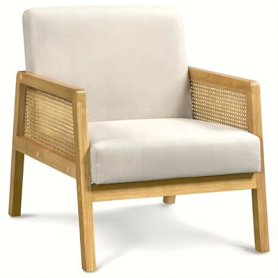 Salle de séjour moderne fauteuil de luxe meubles canapé en bois chaise avec tissu de luxe velours et rotin en couleur nature populaire