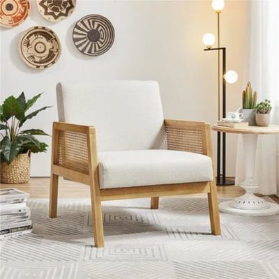 Salle de séjour moderne fauteuil de luxe meubles canapé en bois chaise avec tissu de luxe velours et rotin en couleur nature populaire