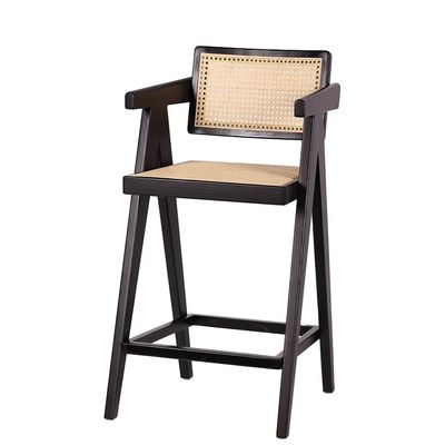 Chaise haute en bois massif avec dossier et bras naturel/noix/noir