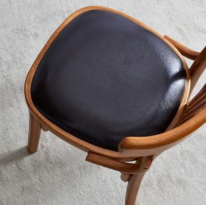 Chaise de salle à manger en bois sans bras avec couverture en cuir en PU et structure en bois