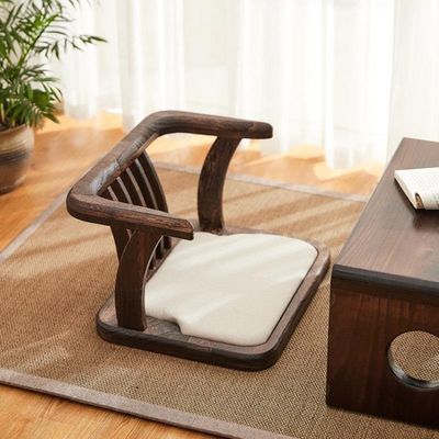 Chaise de sol en bois massif Finition nitrolacquer et soutien du dos pour le tatami japonais Chaise de thé sans jambes en bois