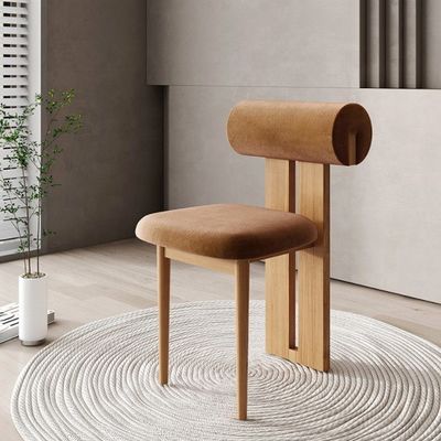 NC/PU Finition de peinture en bois massif en velours blanc en tissu tapissé Chaise de salle à manger Nordique Chaises de café