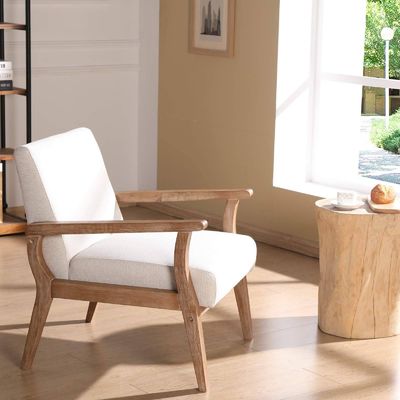 Salle de séjour et hôtel Chaise de canapé en bois massif en tissu en bois W69*D76*H79CM avec siège souple Design moderne Un siège