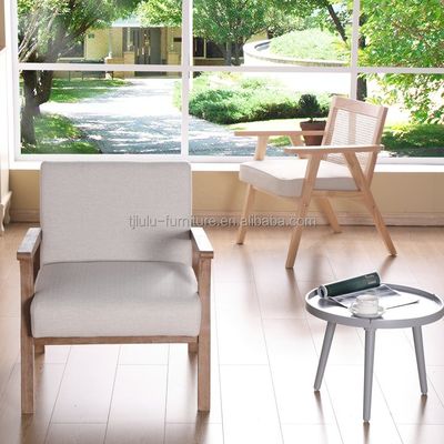 Salle de séjour et hôtel Chaise de canapé en bois massif en tissu en bois W69*D76*H79CM avec siège souple Design moderne Un siège