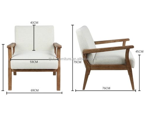 Salle de séjour et hôtel Chaise de canapé en bois massif en tissu en bois W69*D76*H79CM avec siège souple Design moderne Un siège