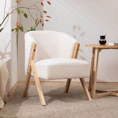 W60*D68*H77CM Meubles de salon modernes Chaise de salon KD Chaise de canapé en bois Chaise d'accent en laine d'agneau Tissu blanc