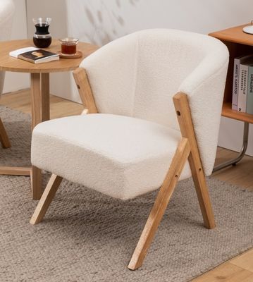 W60*D68*H77CM Meubles de salon modernes Chaise de salon KD Chaise de canapé en bois Chaise d'accent en laine d'agneau Tissu blanc