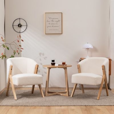 W60*D68*H77CM Meubles de salon modernes Chaise de salon KD Chaise de canapé en bois Chaise d'accent en laine d'agneau Tissu blanc