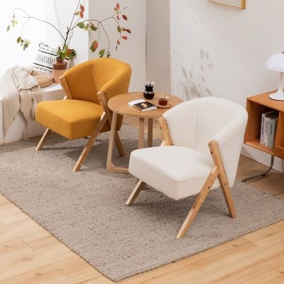 W60*D68*H77CM Meubles de salon modernes Chaise de salon KD Chaise de canapé en bois Chaise d'accent en laine d'agneau Tissu blanc