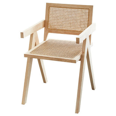 Style nordique NO Chaise à manger pliée avec cadre en bois massif et rembourrage en rotin de mer