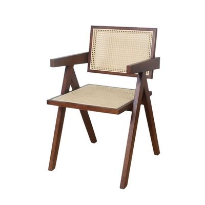 Chaise à manger en bois massif naturel avec un dossier en rotin moderne en finition noire