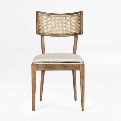 Design de meubles de restaurant moderne en rotin arrière chaise à manger en bois avec revêtement en tissu