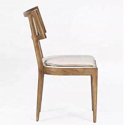 Design de meubles de restaurant moderne en rotin arrière chaise à manger en bois avec revêtement en tissu