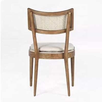 Design de meubles de restaurant moderne en rotin arrière chaise à manger en bois avec revêtement en tissu