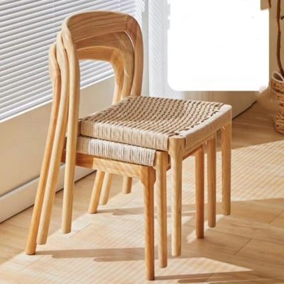 Chaise de bureau avec chaise de salle à manger de style traditionnel avec siège tissé à la corde et bois massif