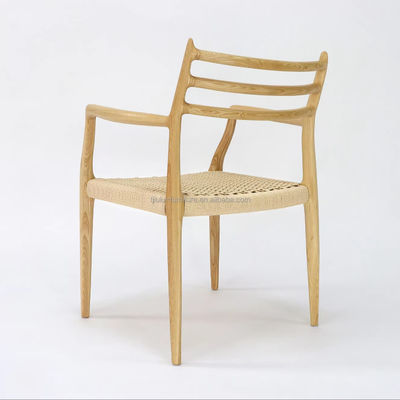 Chaise de salle à manger en bois massif Meubles W64*D50.5*H77CM Tissé à la main à l'extérieur chaise de câble en papier en corde à l'intérieur du courrier