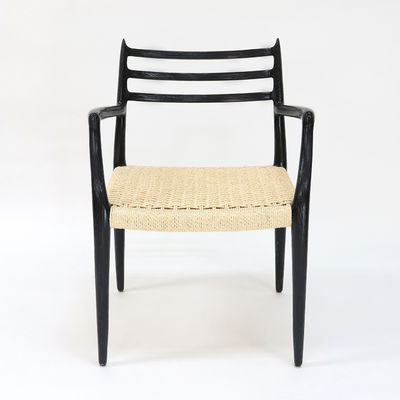 Chaise à manger moderne tissée à la main à cordon Nitrolacquer Finition en bois massif avec accoudoir Design moderne