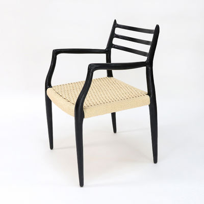 Chaise à manger moderne tissée à la main à cordon Nitrolacquer Finition en bois massif avec accoudoir Design moderne